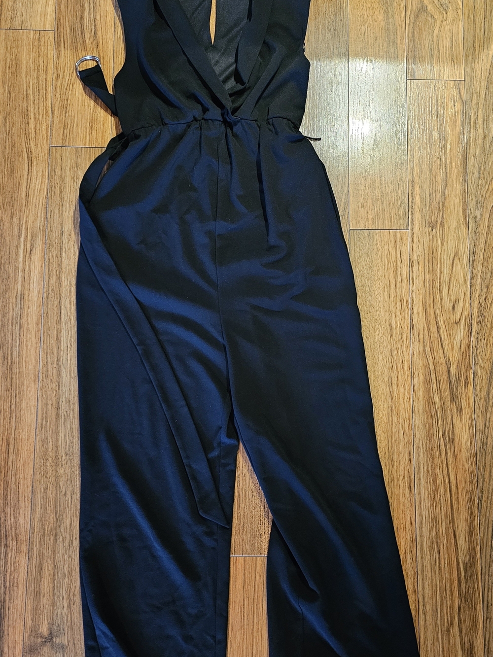 Maternity Sleek Black V-Neck Sleeveless Jumpsuit
